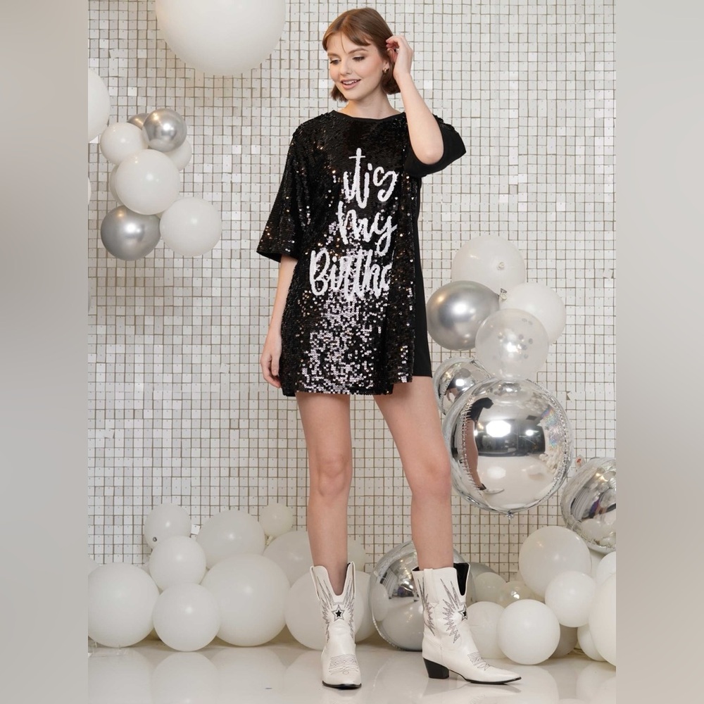 It's My Birthday Sequin T-Shirt Party Dress